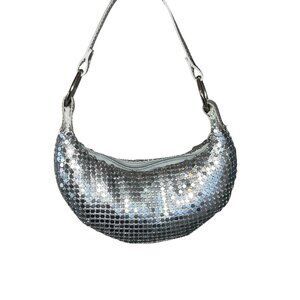 TOBY NYC Girls Metalic‎ Mesh Silver Purse Y2K Style Hobo Style Mini Bag